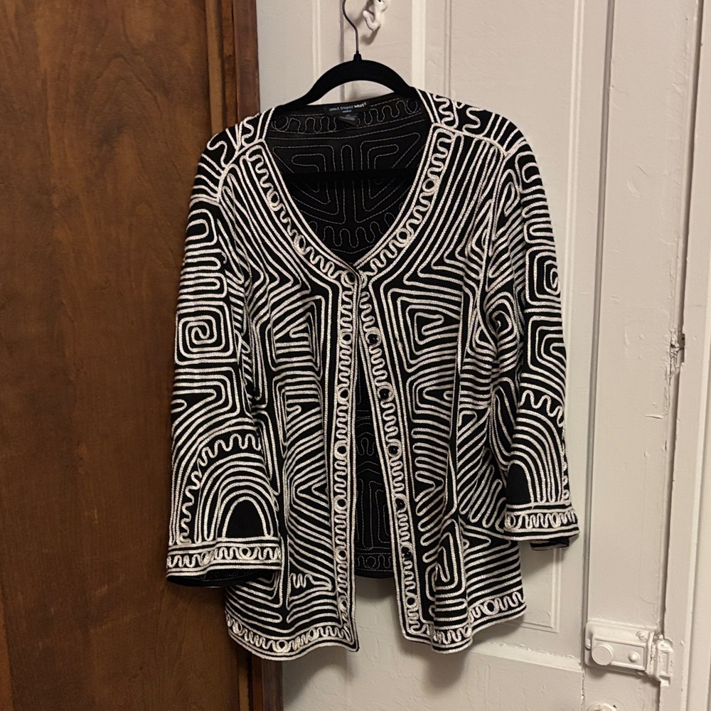 Saint Tropez West Black and White Geometric Cardigan